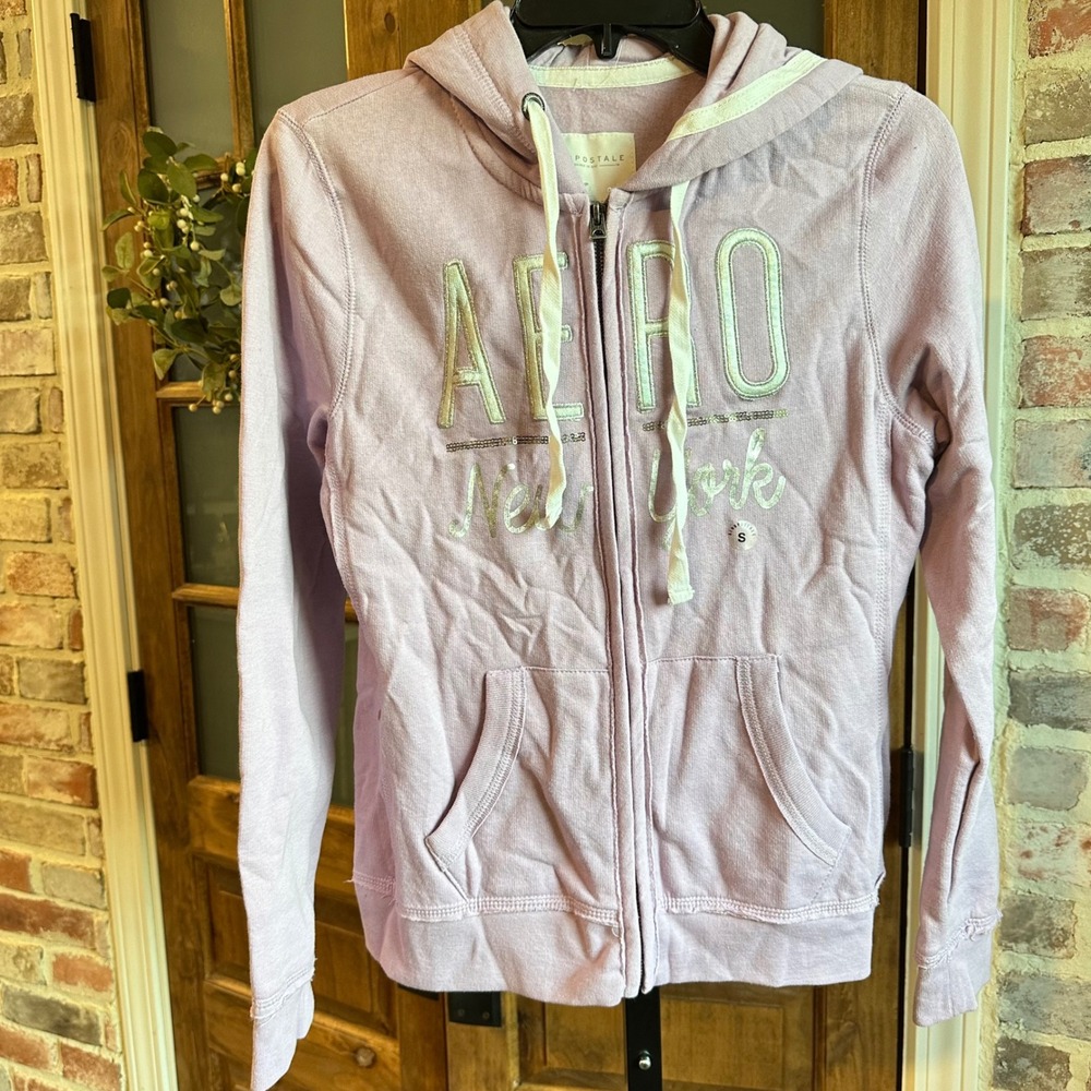Aeropostale Full Zip Hoodie Womens Small Purple Aero New York Sequin Graphic NWT